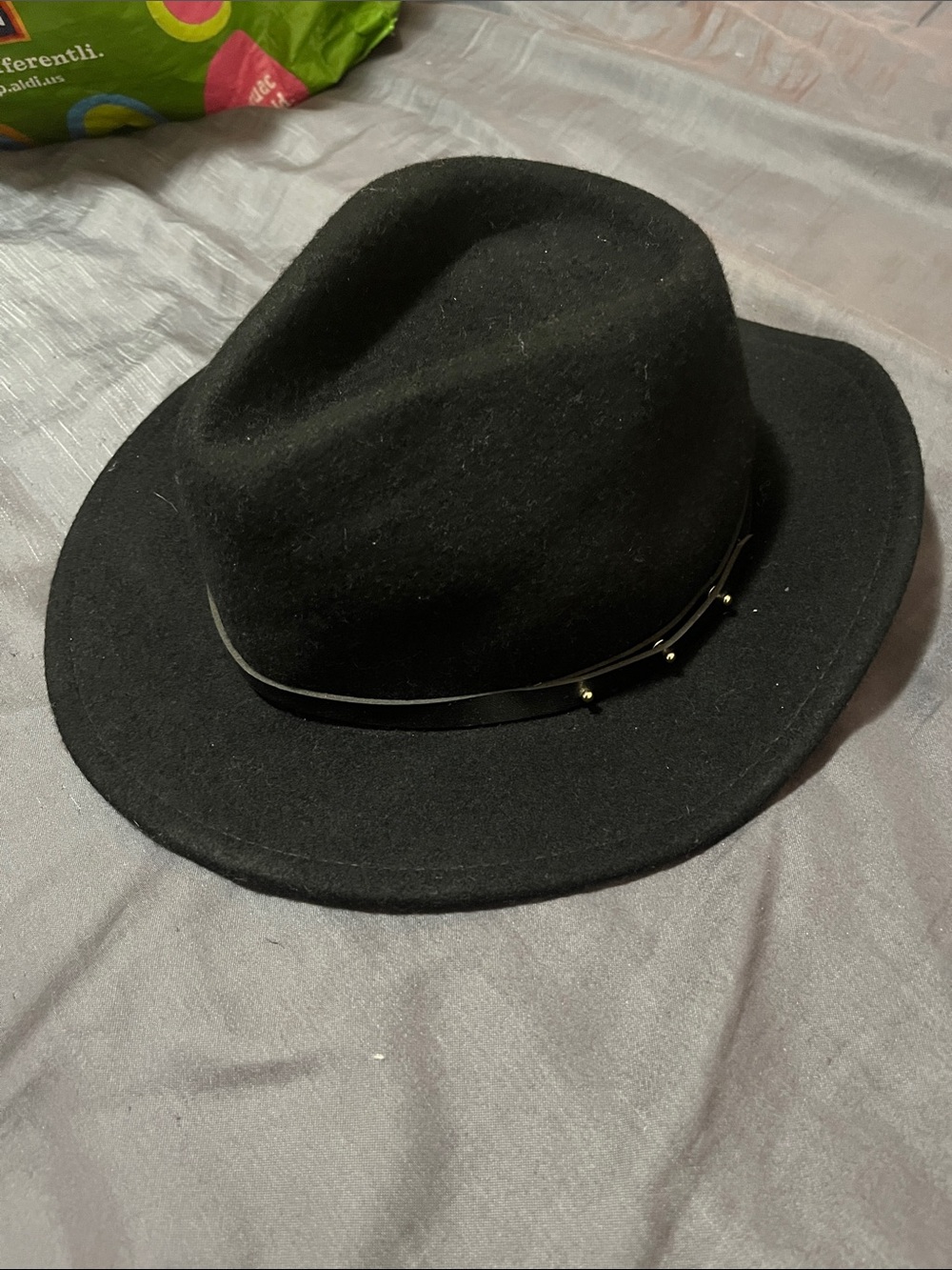 Forever 21 Black Wool Fedora Hat with Studded Band